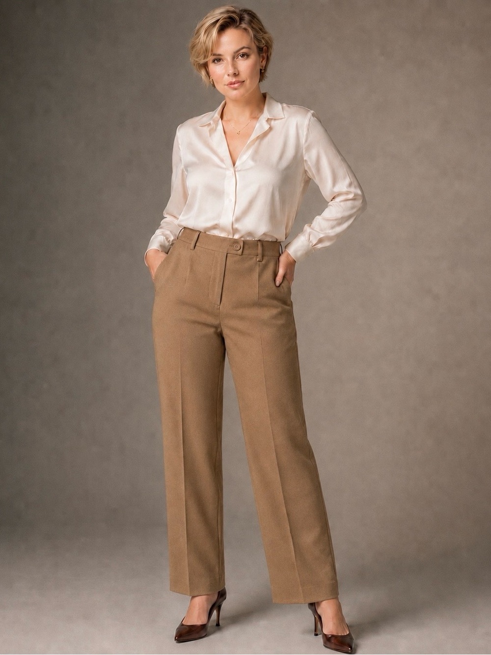 Vintage Pendleton Camel Tan 100% Virgin Wool High Rise Trousers Size 16 Petite